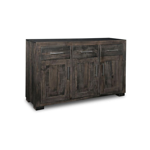 Handstone Sleek Steel City Sideboard in rustic wormy maple