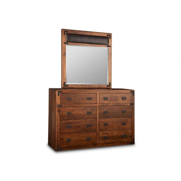 Saratoga 8-Drawer Dresser by Handstone with industrial metal accents on rustic wormy maple