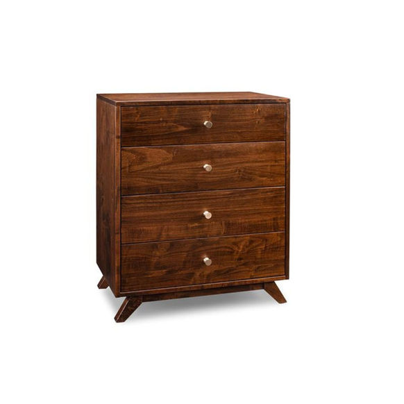 Mid-century modern Tribeca 4-Drawer Highboy Chest by Handstone in brown stain