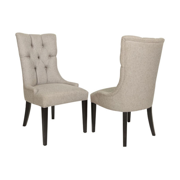 Accent Dining Chairs with Tufter back in grey fabric on black legs