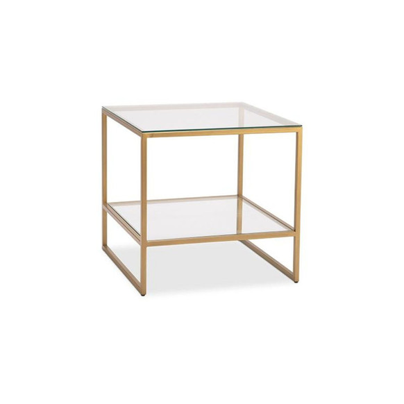 Electra End Table by Handstone with modern metal base and glass top and shelf