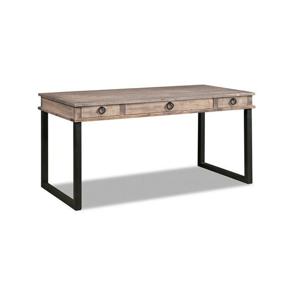 Industrial Cumberland 60" Writing Desk by Handstone in rustic wormy maple with black metal base