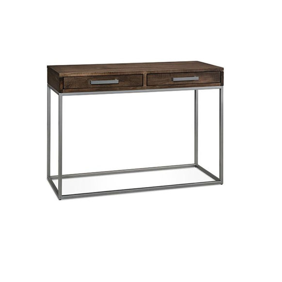 Cottage Muskoka Hall Table with industrial metal base and solid wood top by Handstone