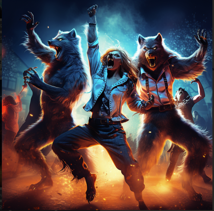 Three teen werewolves dancing in front of a full moonImage by MidJourney