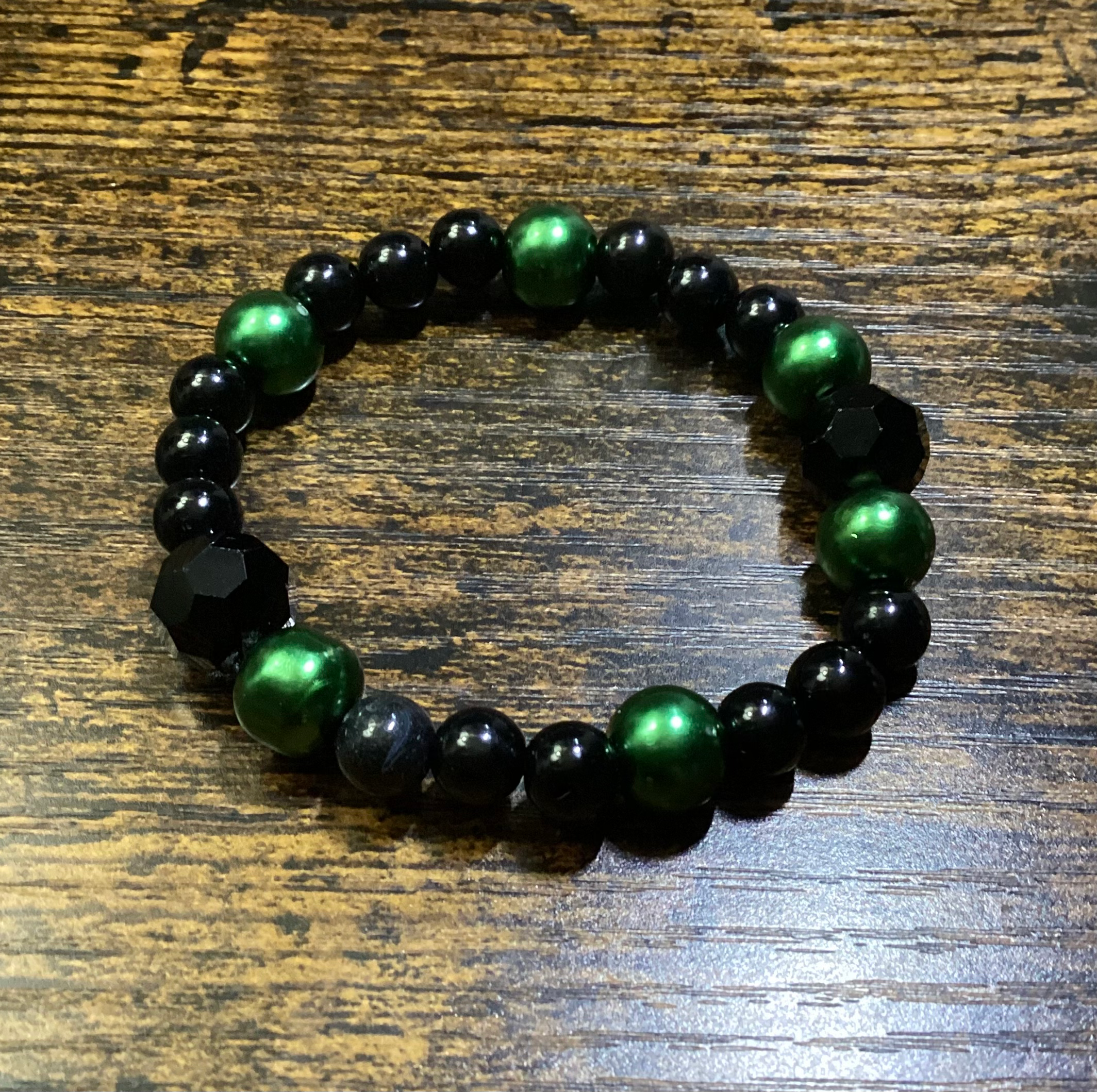 Natural Green and Black Jasper Beaded Bracelet