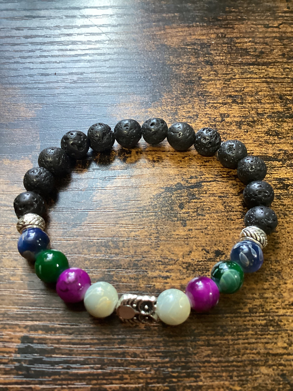 Thumbnail: Bohemian Style Adjustable 7 Chakra Natural Lava Stone Bracelet 
