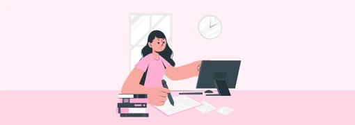 Candidatos esperan feedback tras entrevista (ilustracion chica joven mirando PC)