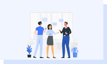 Ilustración trabajadores conversando y conociendose