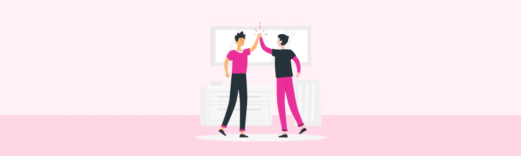 Una practica en etapa de onboarding es asignar un companero o mentor al nuevo empleado (ilustracion personas chocando manos)