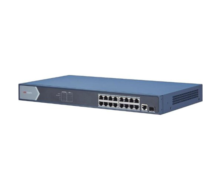 Hikvision DS-3E0518P-E 16-Port Unmanaged Gigabit PoE Switch, 32Gbps, Blue