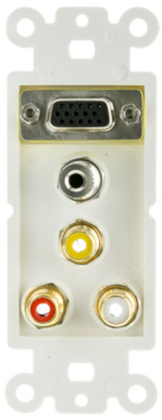 White Decora Wall Plate Insert VGA, 3 RCA Couplers