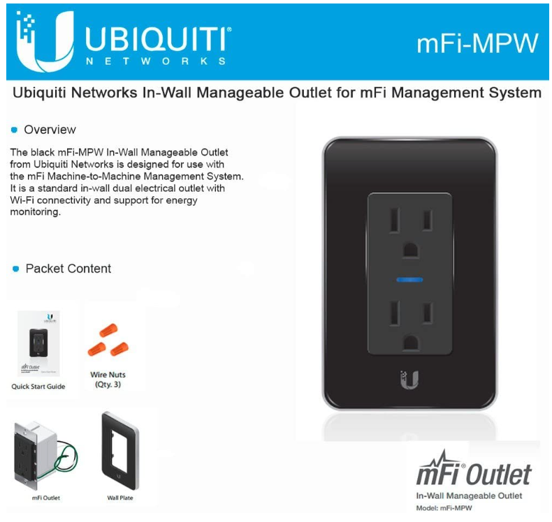 Ubiquiti Networks mFi-MPW mFi In-Wall Manageable Outlet Blk