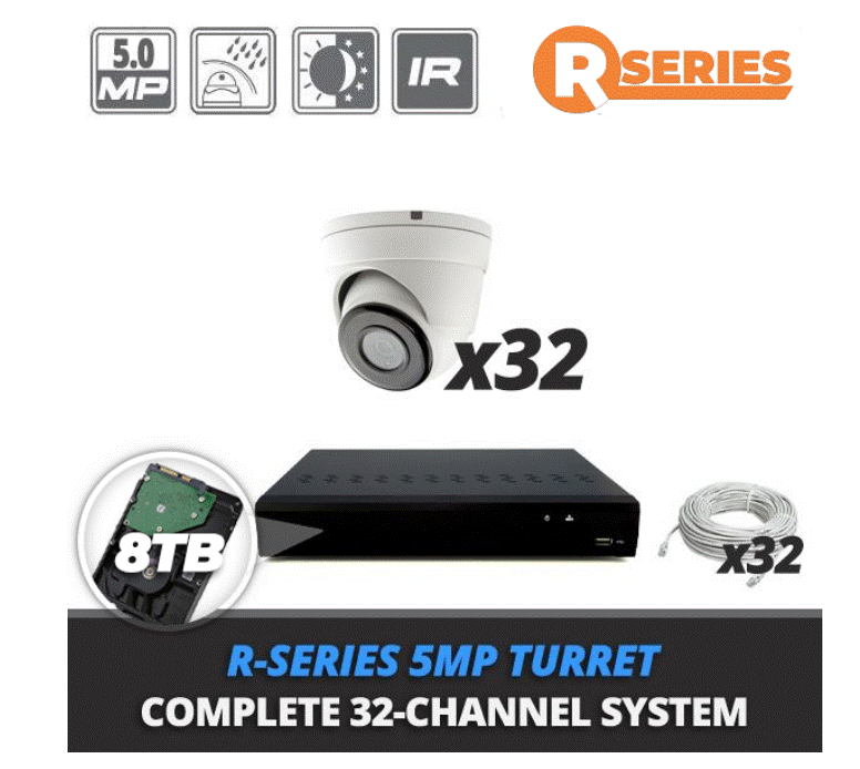 32-Channel R-Series 5MP Turret IP Video Surveillance System