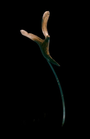 Envol - Sculpture en bois d'olivier, sur tige de métal forgé, sur socle de granit - Hauteur: 160 cm, Largeur: 32x41 cm - Frédérique Ferrier, sculpteur, France.