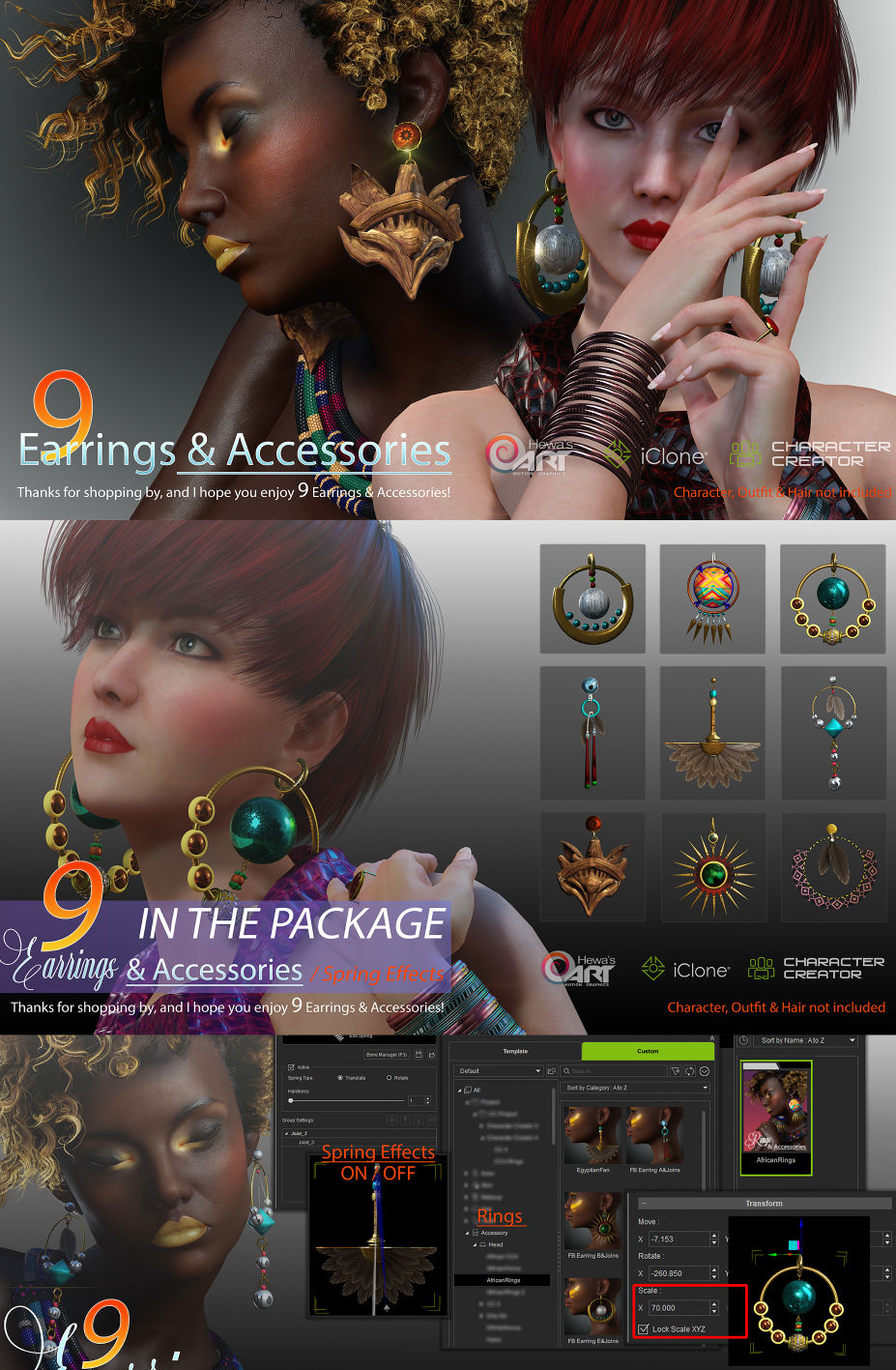 9 Earrings Accessories CC v3.40 iClone 7+