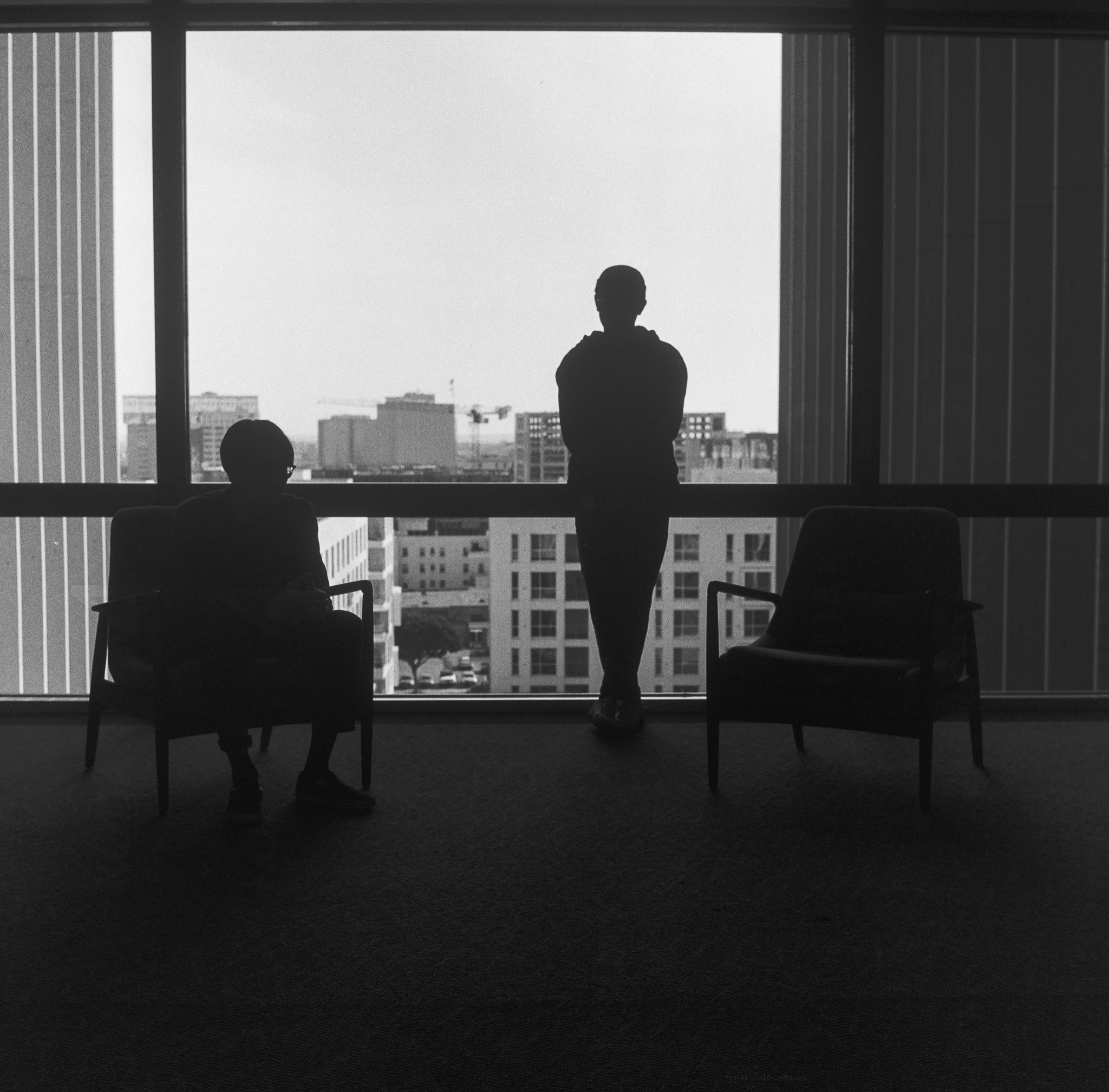 B&W two people window