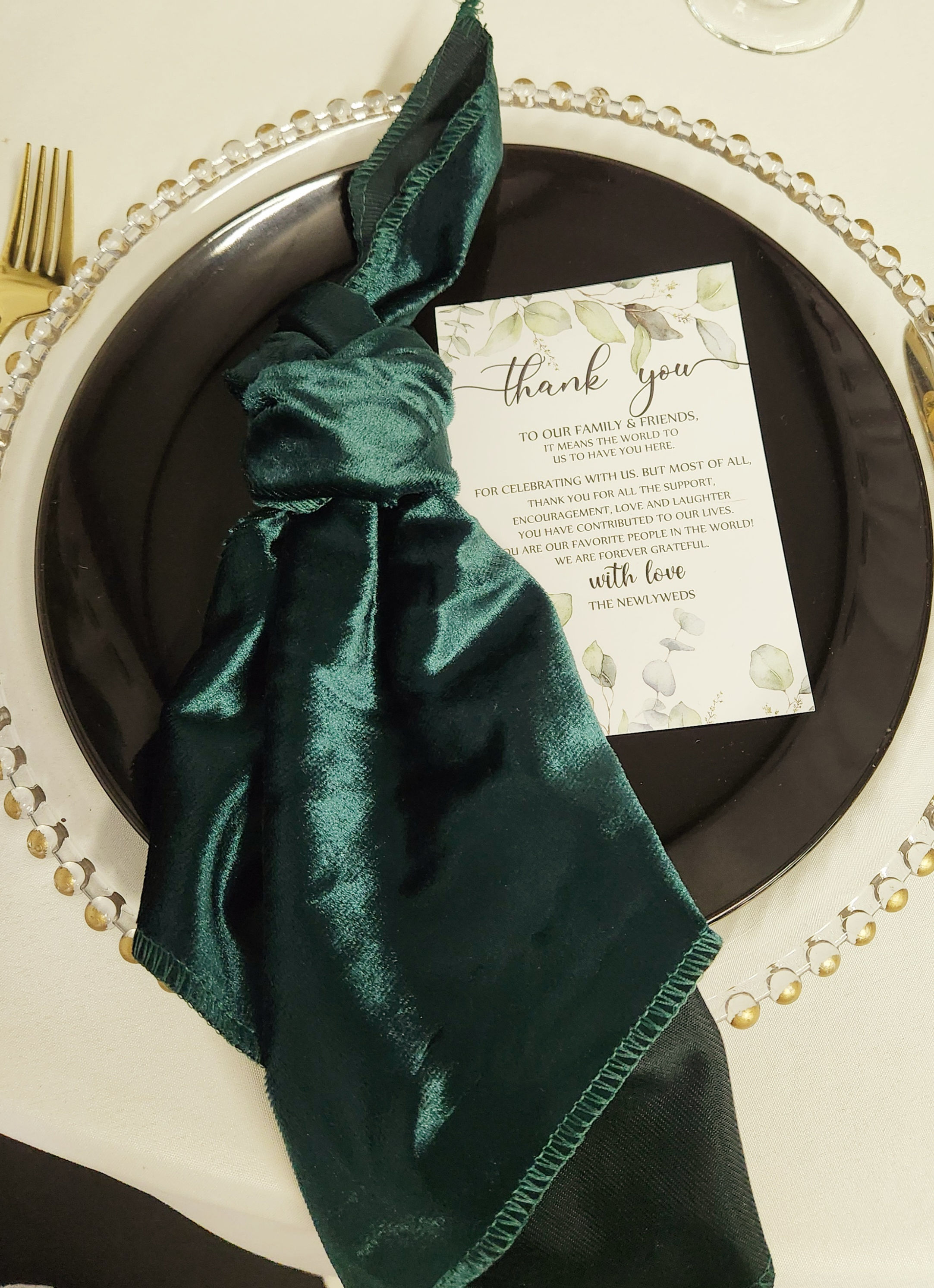 Hunter green velvet napkin