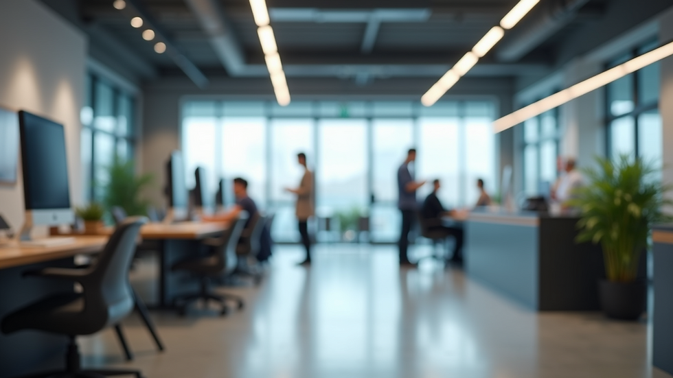 Eye-level view of a modern customer service center with AI technology