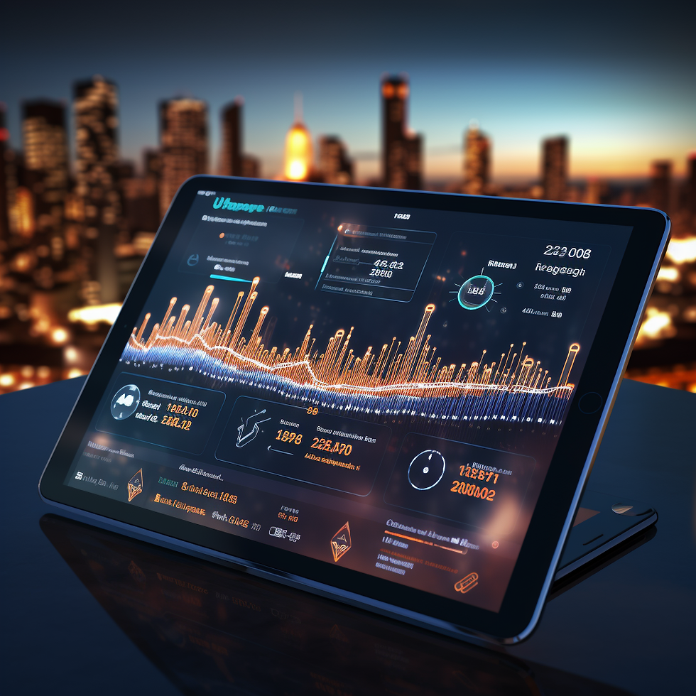 A futuristic Telegram marketing interface on a tablet, showcasing vibrant chat channels and AI-powered bots. The background features a sleek, dark cityscape with neon blue and orange holographic analytics dashboards, symbolizing innovation in digital marketing. A glowing funnel flows from the tablet, representing targeted campaigns. Ultra-detailed, cinematic lighting, 4K resolution.