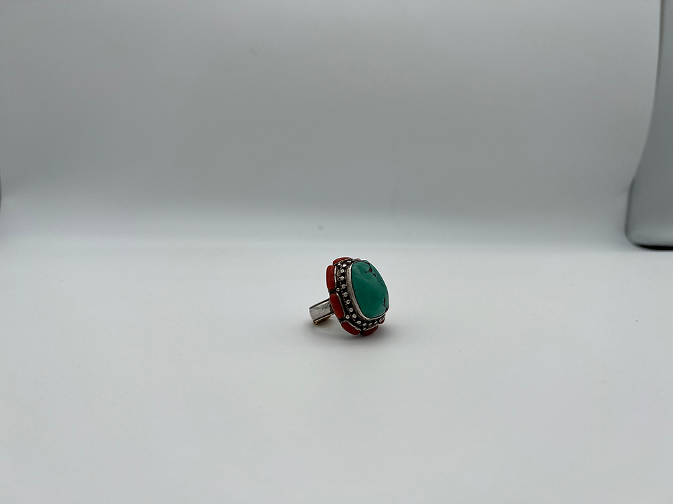 Thumbnail: Turquoise & Coral Sterling Silver Ring