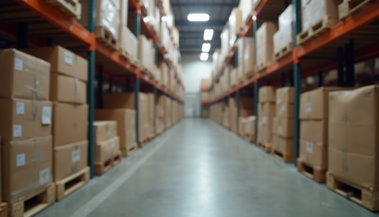 Lähikuva tyhjästä verkkokaupan varastohyllystä