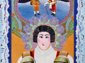 Frau mit Glöckchen, winterliche Szene