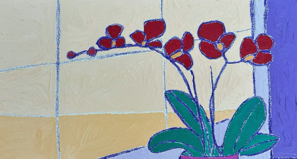 Thumbnail: Luke Mannion. Red Orchids in the Window, 2024