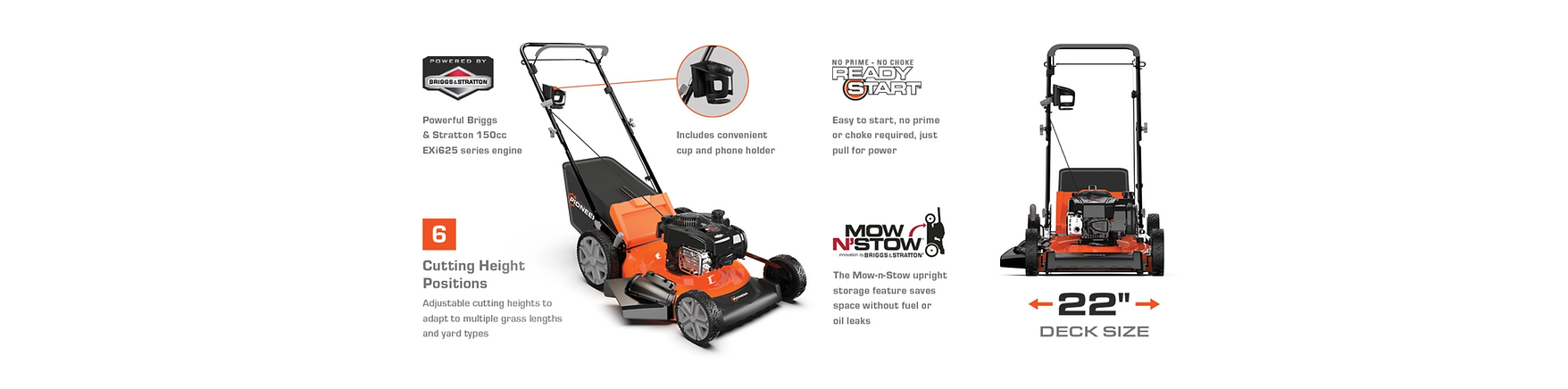 22" 3-IN-1 SELF-PROPELLED
MOW-N-STOW LAWNMOWER