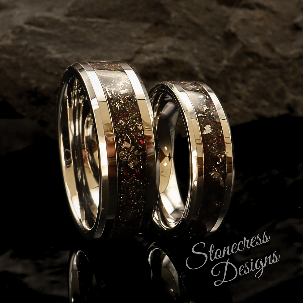 Thumbnail: Couples Tungsten Ring Set with Meteorite