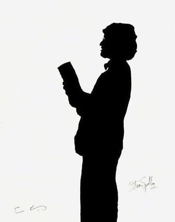 Klaus Guingand Artwork "Steven Spielberg's shadow" 1995. Acrylic on canvas 78 ¾ X 59 1/8 in. Signed by Klaus Guingand and Steven Spielberg.