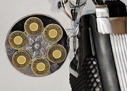 klaus Guingand artwork "Matthew 5.21" Colt Phyton 357 Magnum barrel cylinder with engraved bullets