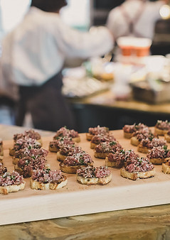 Gourmet hors d'oeuvres and small bites prepared by S&G Private Events chefs for private events.