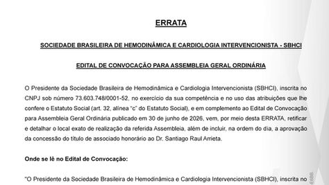Errata para o Edital da Assembleia Geral Ordinária