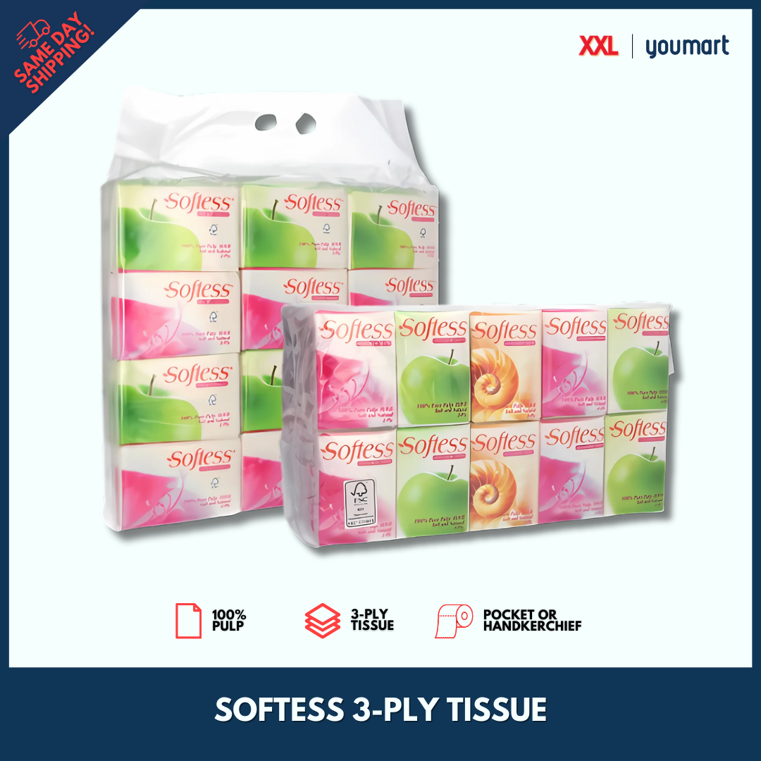 Softess 3-Ply Tissue 100% Pure Pulp | Fast Next-Day / Same-Day shipping at YouMart Singapore