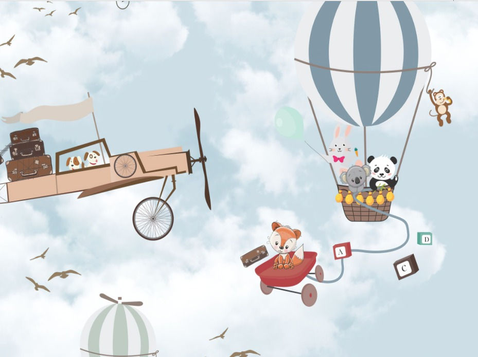 Miniatura: papel de parede avião com balão