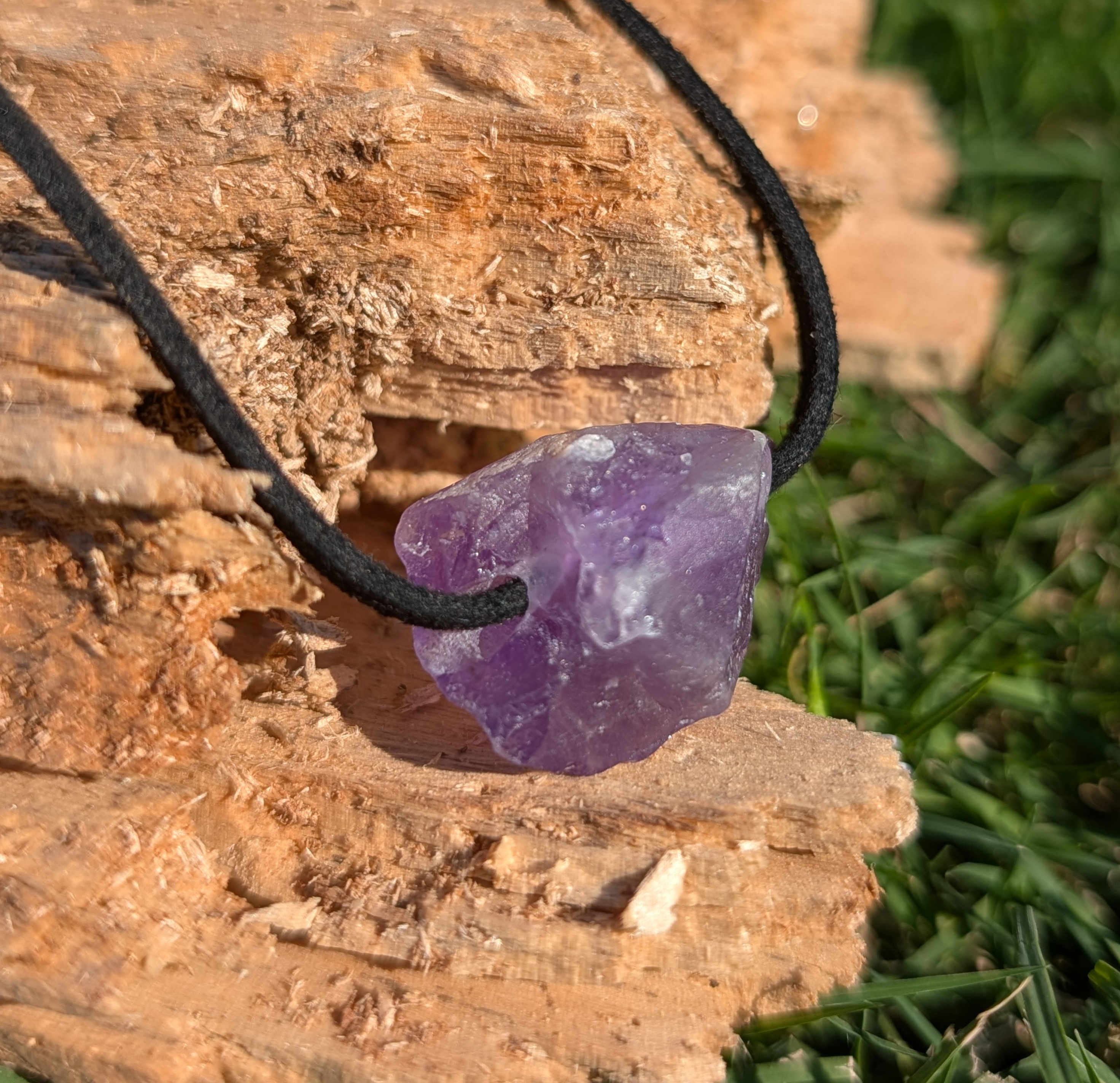 Raw Crystal Vegan Suede Cord Necklace with Extender