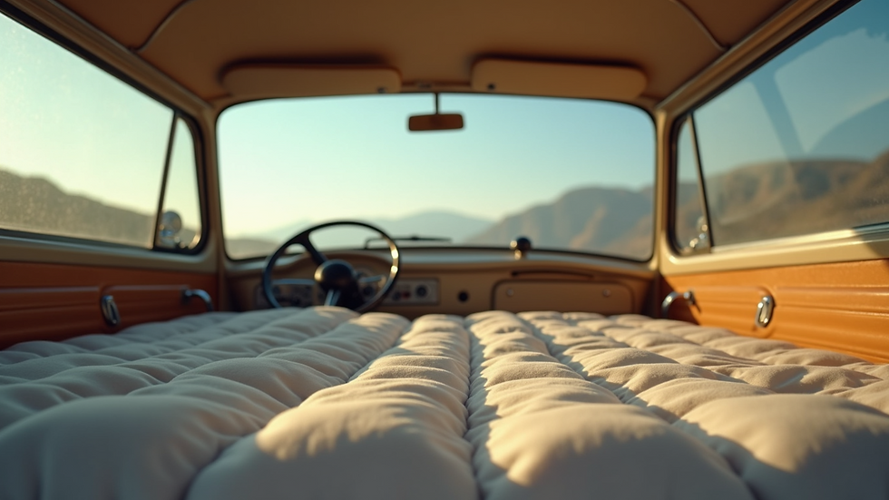 Close-up view of a convertible van bed