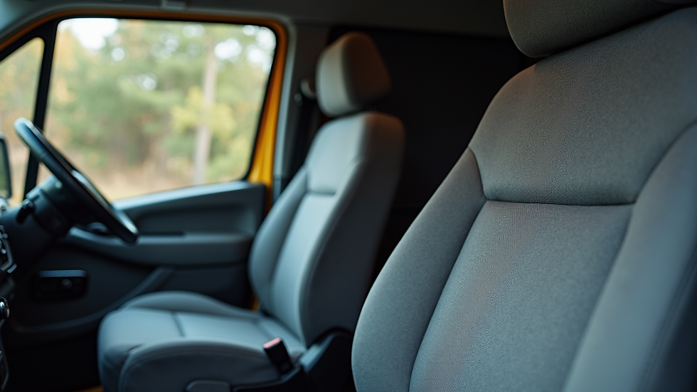 Close-up view of water-resistant campervan upholstery showing texture