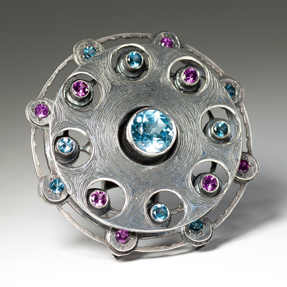 topaz brooch oxidised patina hand engraved celtic influanced tom asquith jewellery