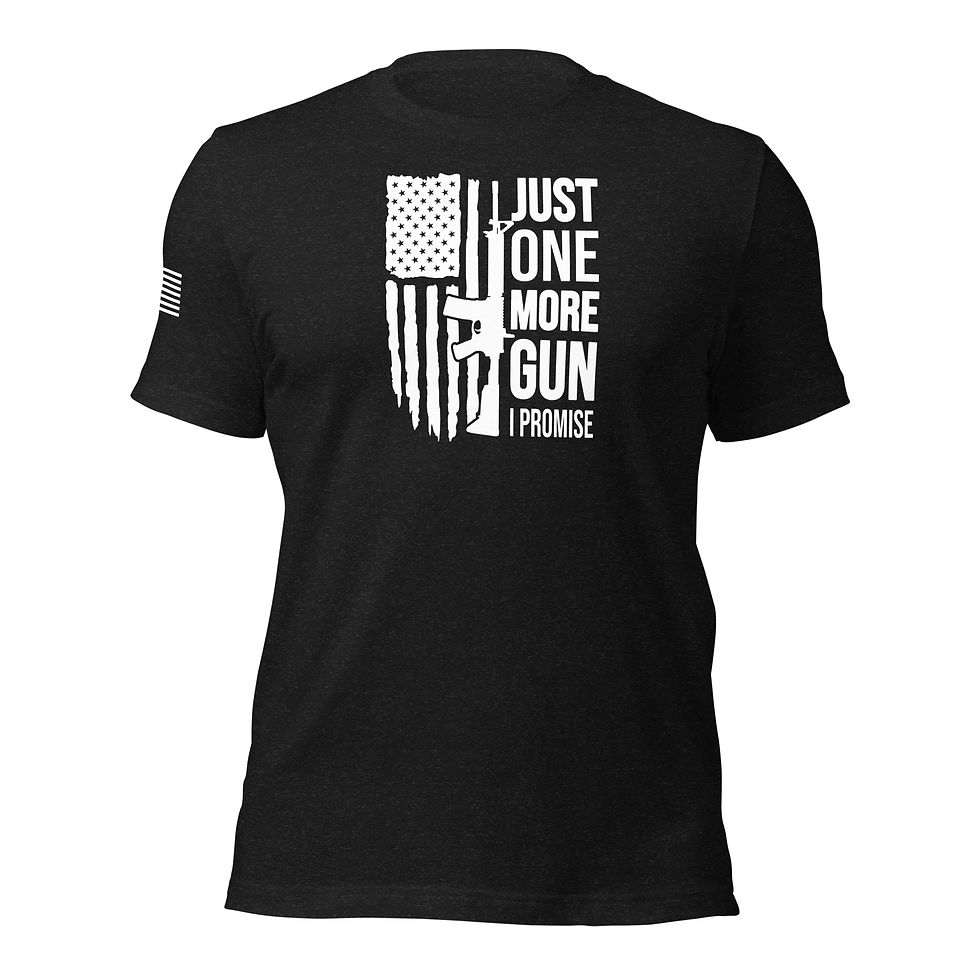Just One More Gun I promise Men's Short Sleeve T Shirt American Flag on Sleeve