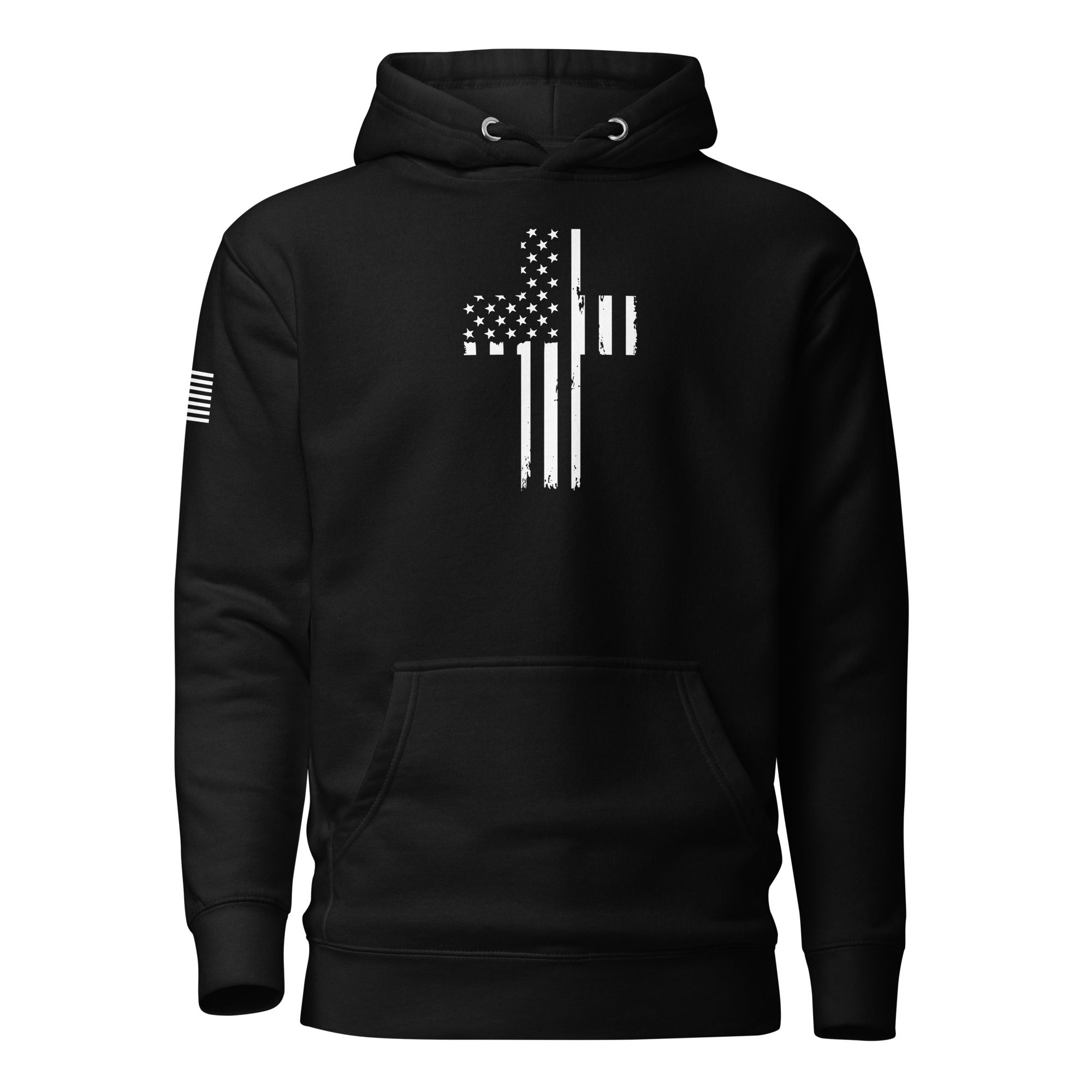 Patriotic Believers Men's High Quality Hoodie with American Flag on Sleeve