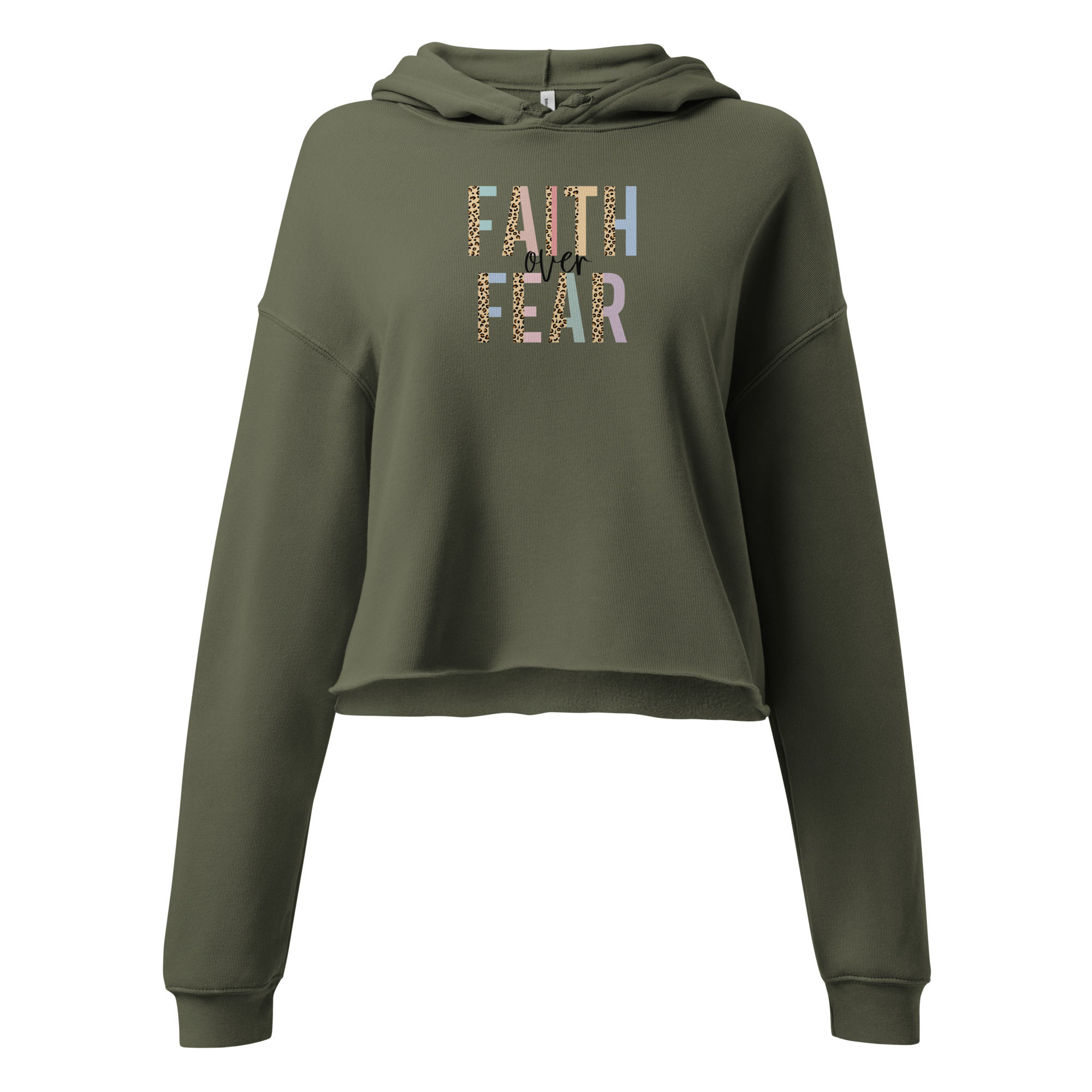 Faith Over Fear Leopard Print Women's Cropped Hoodie