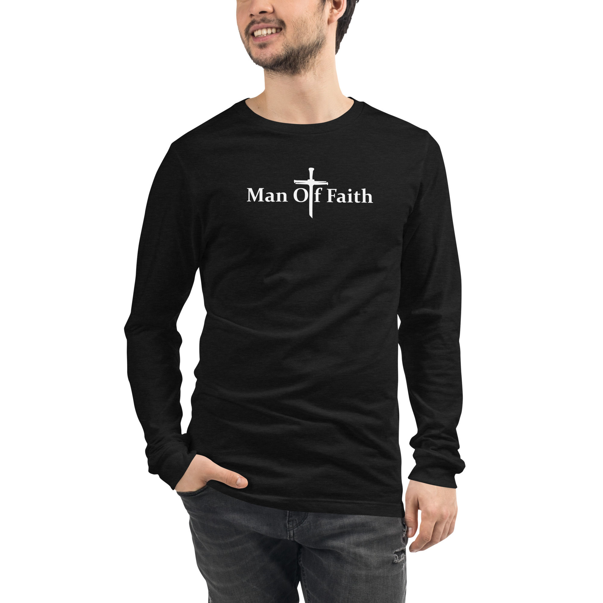 Man of Faith Three Nails Cross Men's Long Sleeve T Shirt