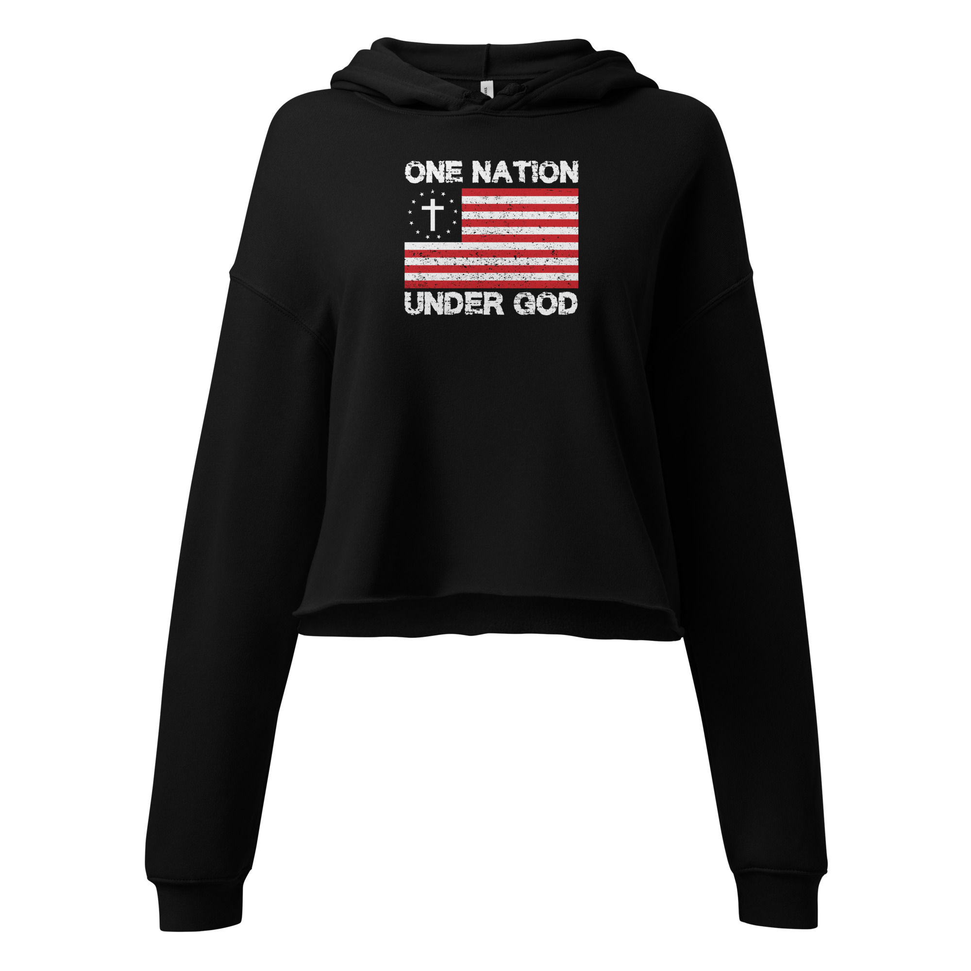 One Nation Under God American Flag Women's Cropped Hoodie