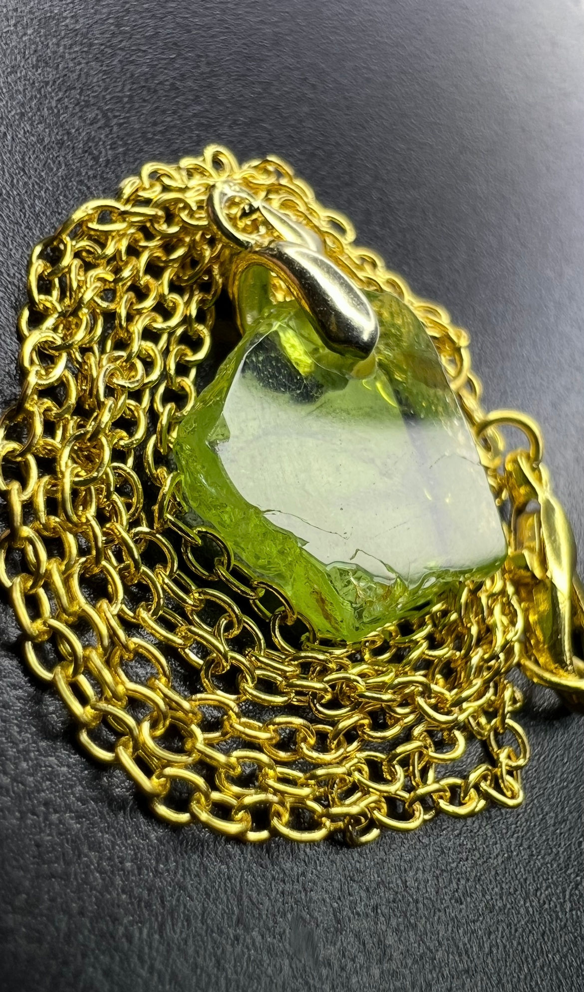 Natural Live Edge Peridot Pendant 14k bail with 18k chain