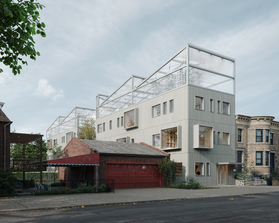 Exterior architectural visualization of a contemporary elementary school for an architecture competition