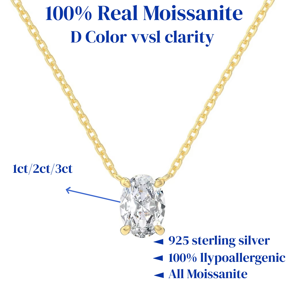 Thumbnail: 1/2/3Carat Oval Cut Moissanite Pendant Necklace 100% S925 Silver Solitaire Diamo