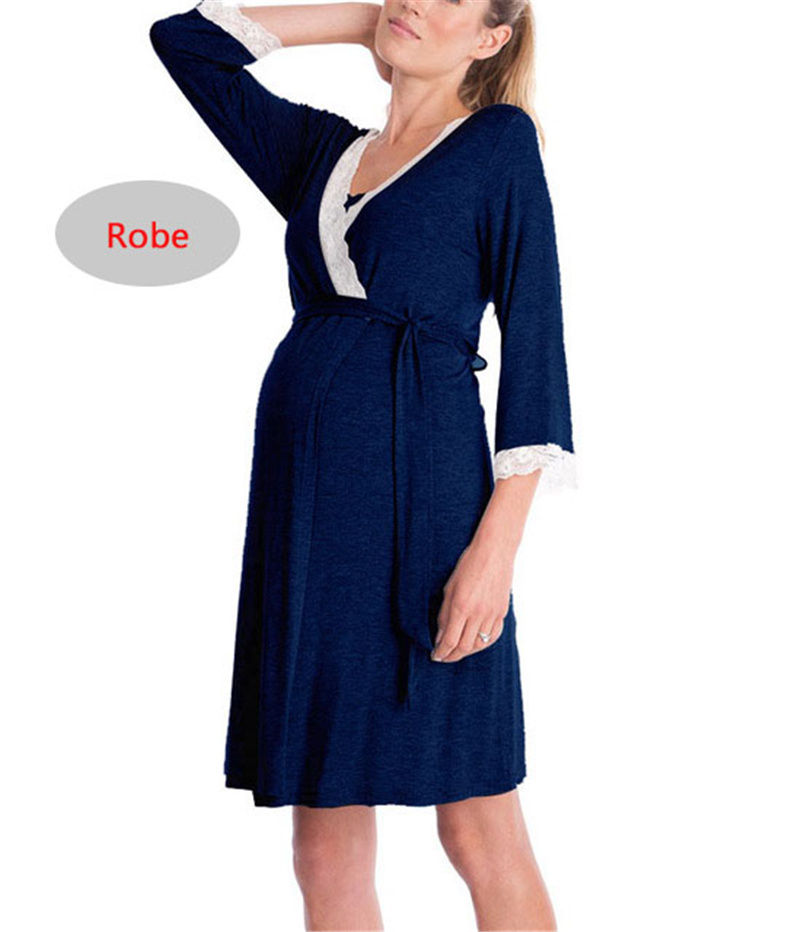 Thumbnail: Maternity Robe Nightgown Pregnant Women Nursing Nightwear Lace Sleepwear With Ad