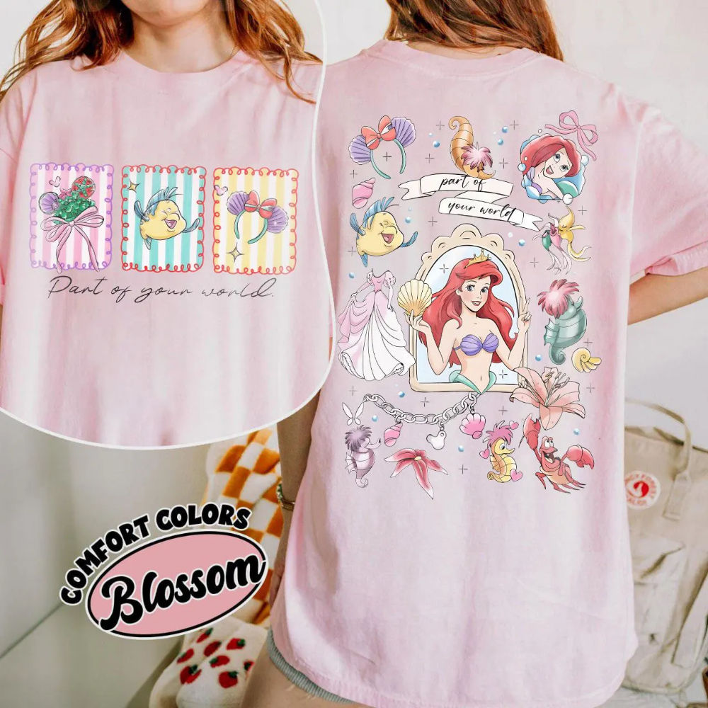 Bow Watercolor Little Mermaid Little Flounder T-shirt, Disney Princess Ariel Cha