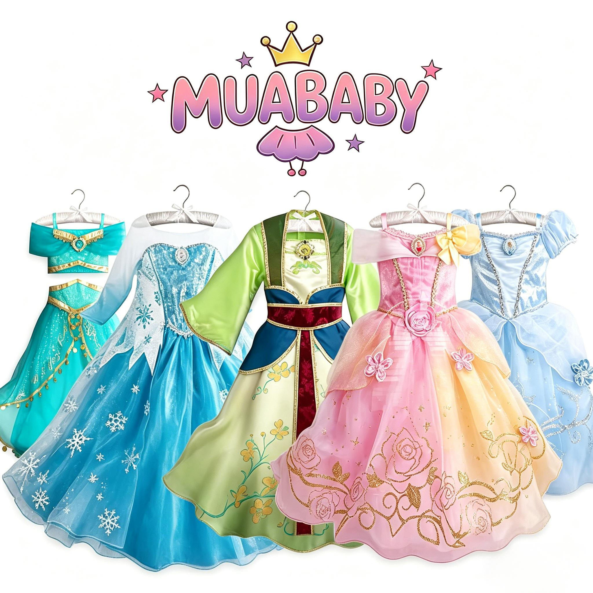 Muababy Princess Dress for Girls Aurora Belle Elsa Jasmine Cosplay Costume Party